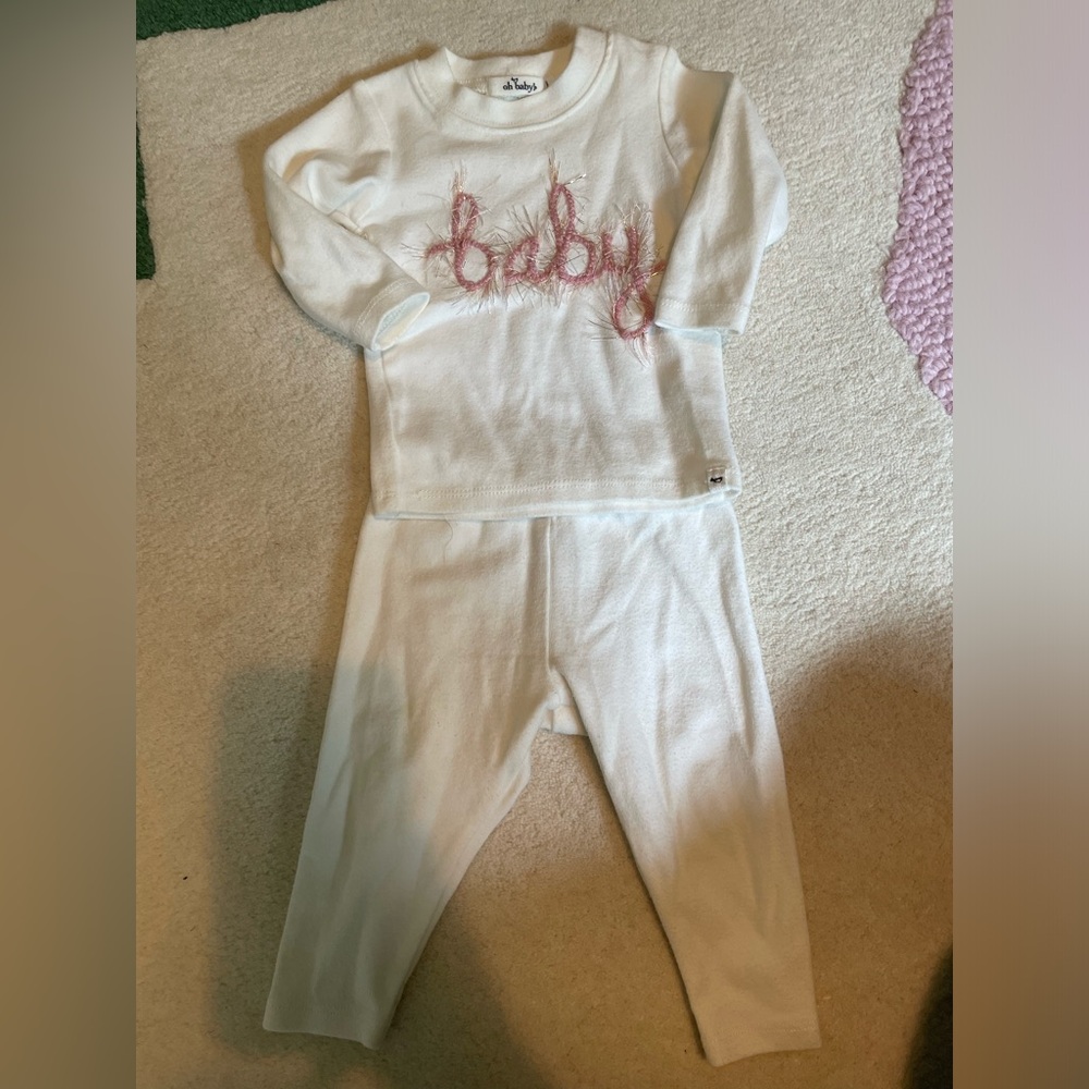 NWOT Oh Baby cream and pink outfit size 0-3M